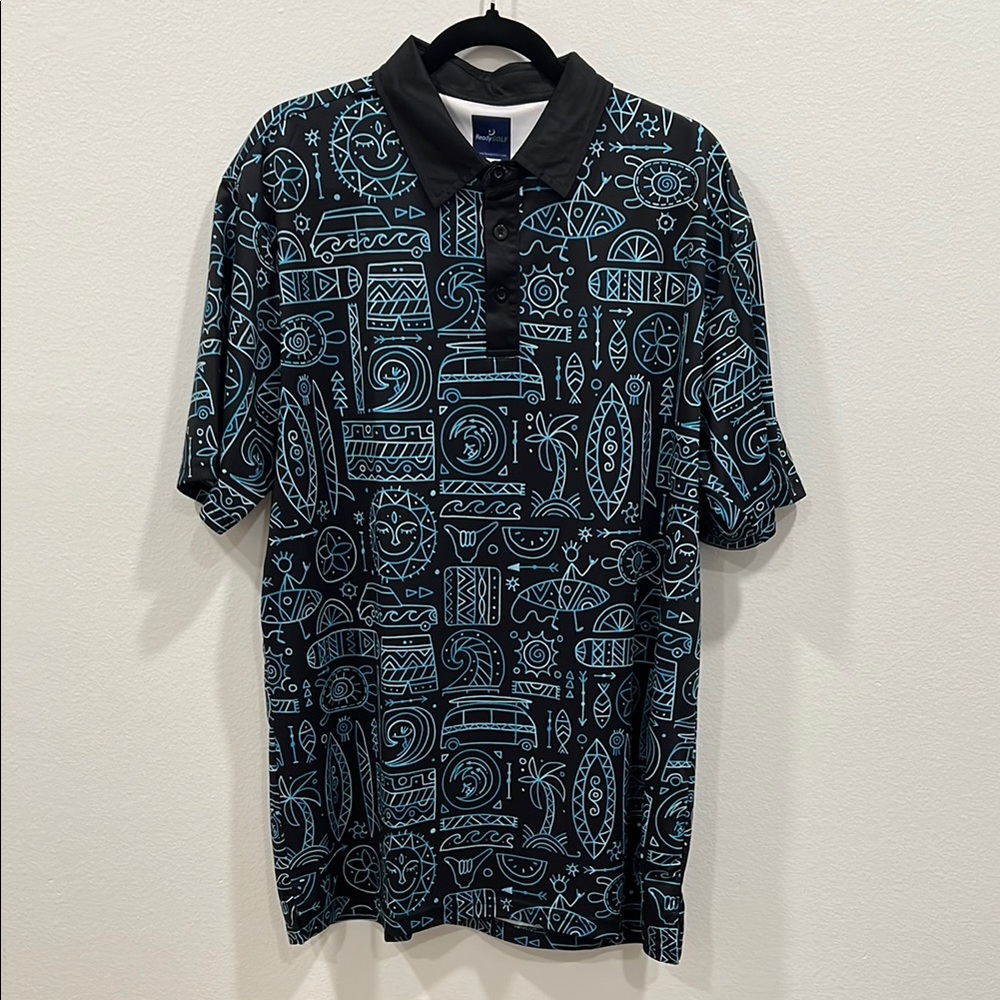 Golf Polo Shirt with Surf’s Up Print and Lightweight Fabric